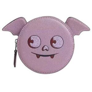 Coach Pink Crossgrain Leather Coin Case With Pink Halloween Bat & fabric lining